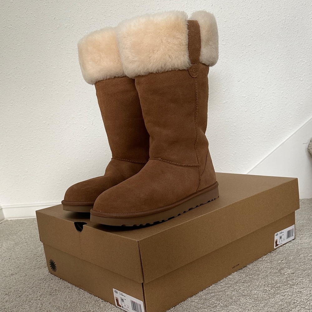Women’s Ugg Brown Suede Boots with Cream Fur Trim